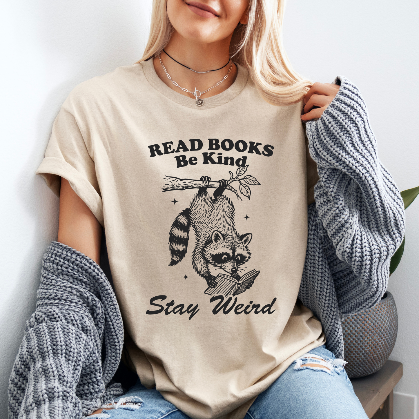 📚✨ “Stay Weird, Read Books” Raccoon Tee – Be Kind & Quirky Vibes 🦝💚