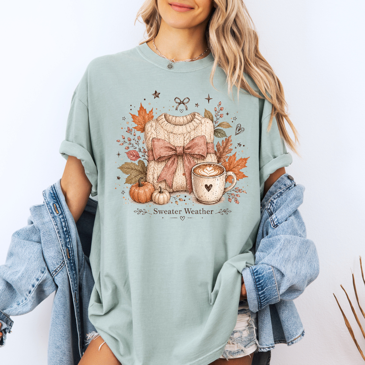 🍂🎀 Sweater Weather Bow Cotton T-Shirt 🧶✨