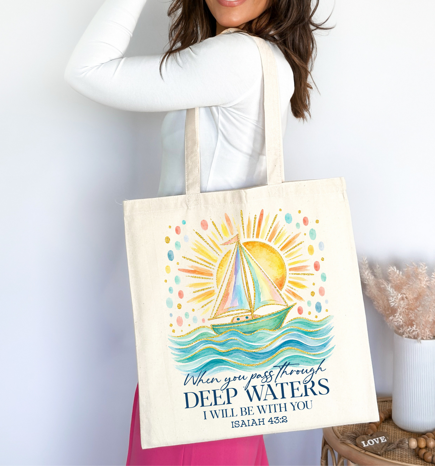 🌊⛵ Pass Through Deep Waters Christian Tote Bag ✨🌊🙏