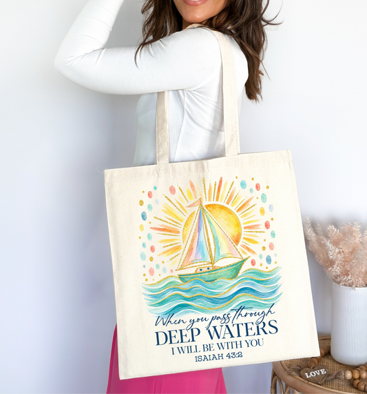 🌊⛵ Pass Through Deep Waters Christian Tote Bag ✨🌊🙏