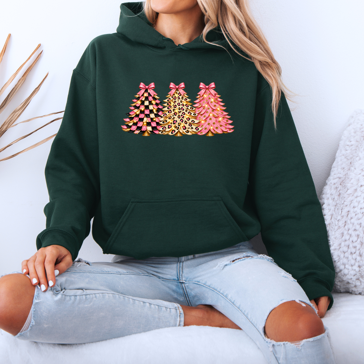 Pink, Wild & Bow-tiful Christmas Trees 🎀🎄  Premium Christmas Hoodie