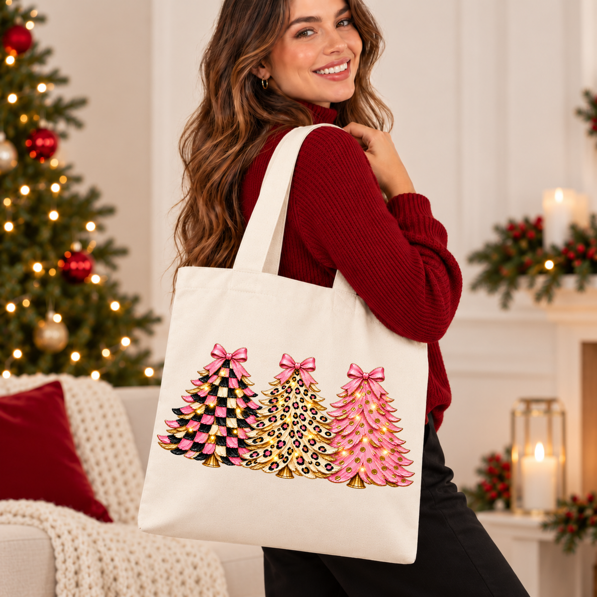 Pink, Wild & Bow-tiful Christmas Trees 🎀🎄 Christmas Tote Bag