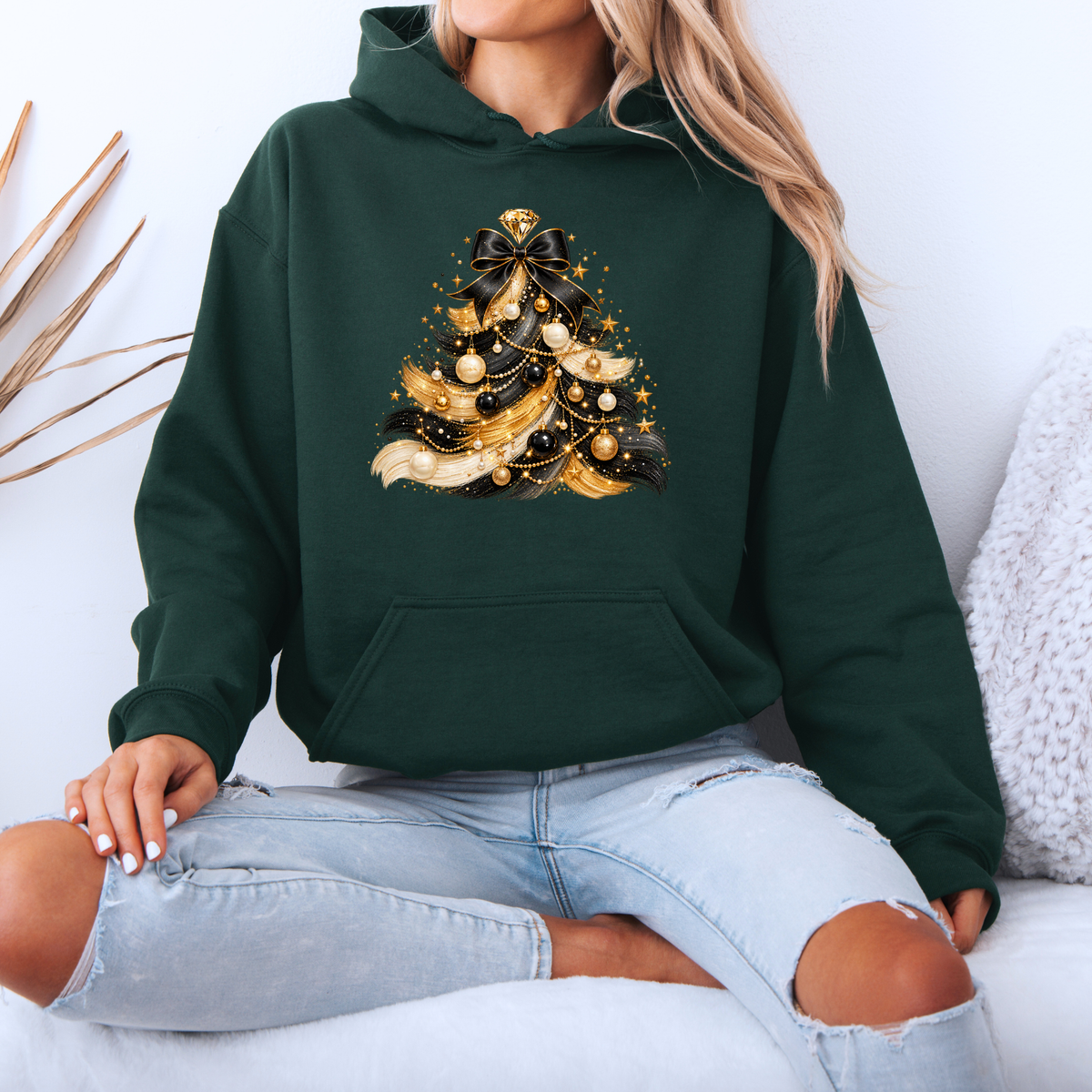 Midnight Glam Christmas Tree ✨🖤  Premium Christmas Hoodie