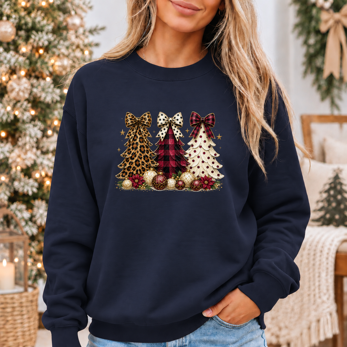 Christmas Trees & Pretty Bows 🎄🎀✨ Cosy Christmas Sweatshirt
