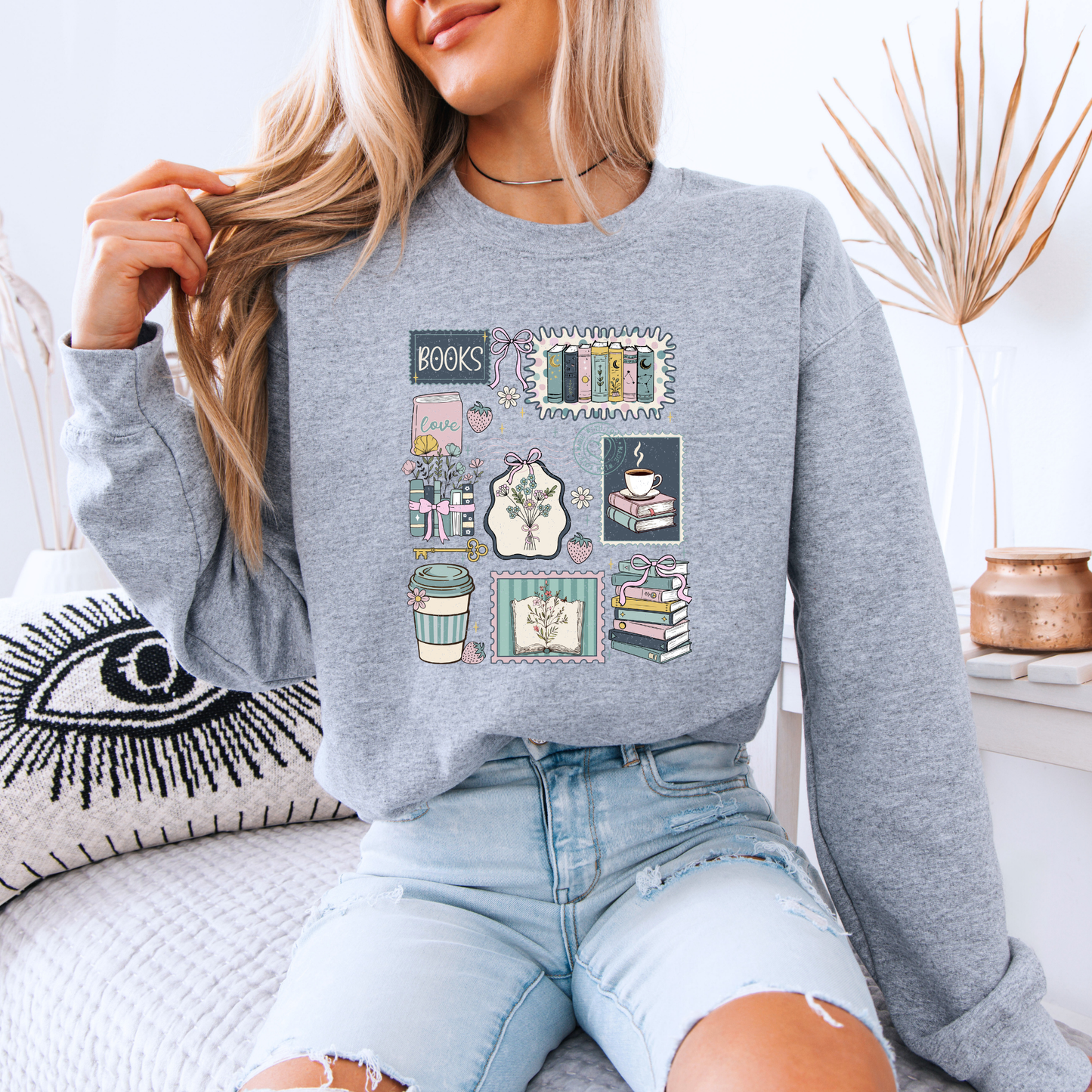 Cozy Book Lover Aesthetic Sweatshirt 📚☕🌿✨