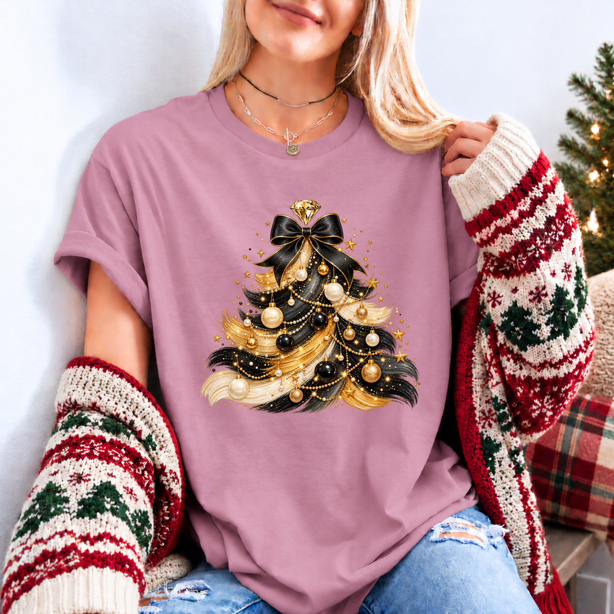 Midnight Glam Christmas Tree ✨🖤 Organic Cotton Christmas T-Shirt