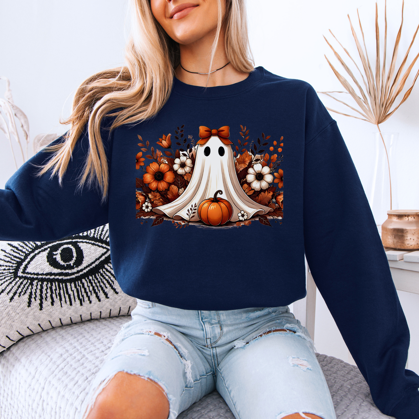 Pumpkin Ghost Bloom Organic Cotton Crewneck Sweatshirt