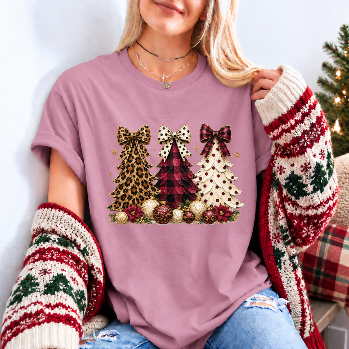 Wild & Bow-tiful Christmas Trees 🎄🎀 Organic Cotton Christmas T-Shirt