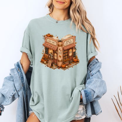 📚🍂 Cozy Café & Books Autumn T-Shirt ☕🎃