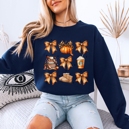 🎀🍂 Cozy Fall Bows Sweatshirt 🎃☕ Cotton Sweatshirt