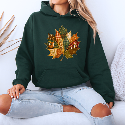 🍂🧵 Patchwork Autumn Leaf Premium Hoodie 🍁✨