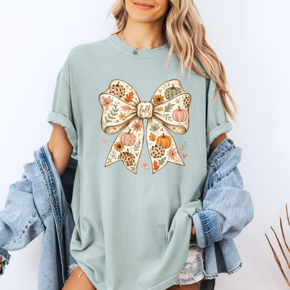 🎃🎀 Pumpkin Bow Fall Cotton T-Shirt 🍂✨