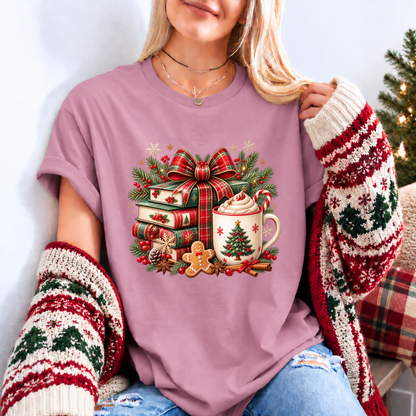 Festive Christmas Book Nook 🎄📚✨ Organic Cotton Christmas T-Shirt