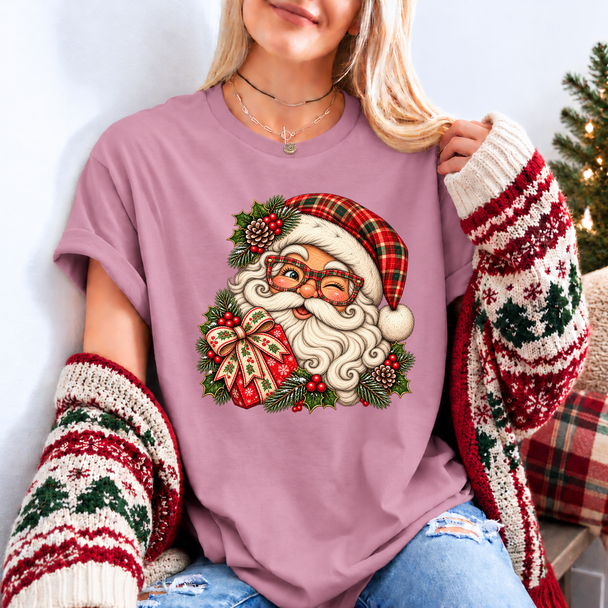 Santa's Merry Little Wink 🎅🎄✨ Organic Cotton Christmas T-Shirt