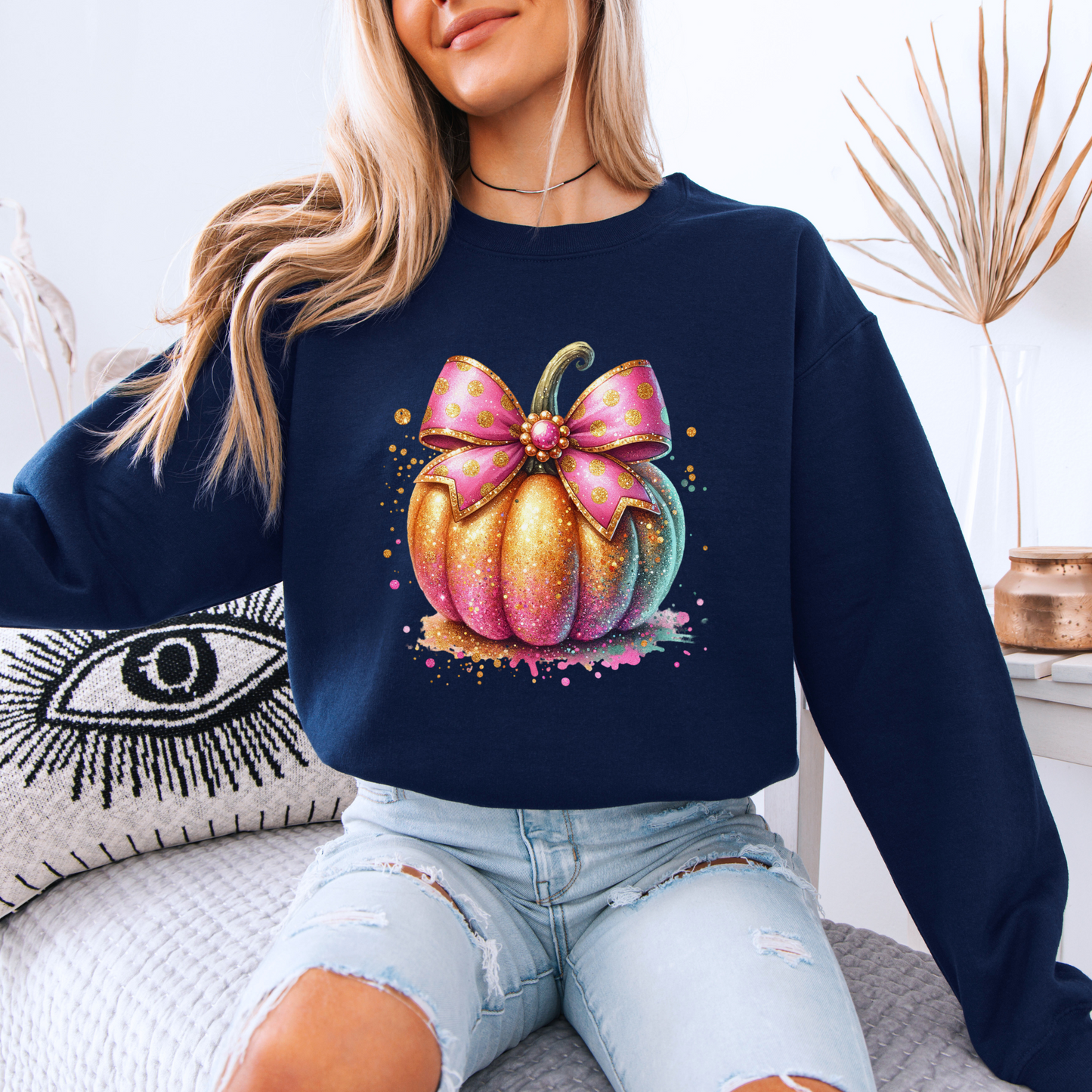 Glitter Pumpkin Organic Cotton Crewneck Sweatshirt