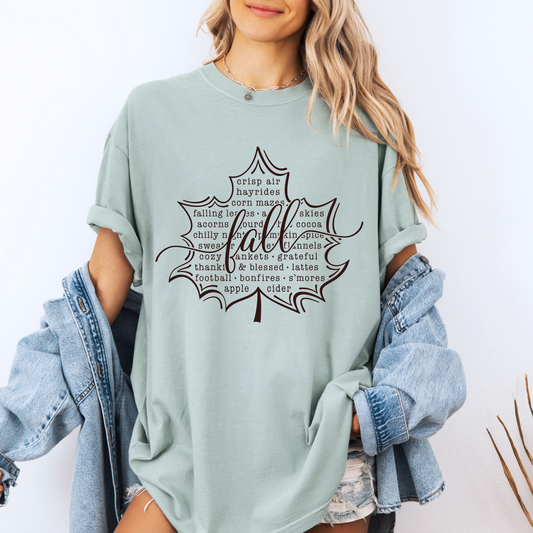 🍂 Fall Words Leaf Tee 🍁☕100% Organic cotton