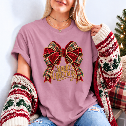 Christmas in Velvet & Tartan 🎀🎄✨ Organic Cotton Christmas T-Shirt
