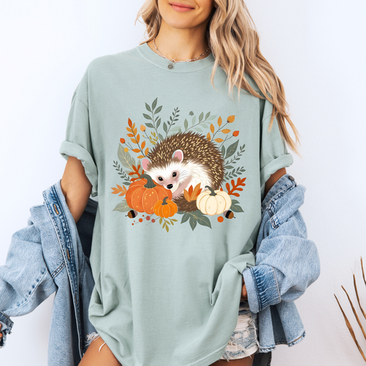 🧡 Cute Hedgehog Fall Vibes T-Shirt 🍁 100% Organic cotton