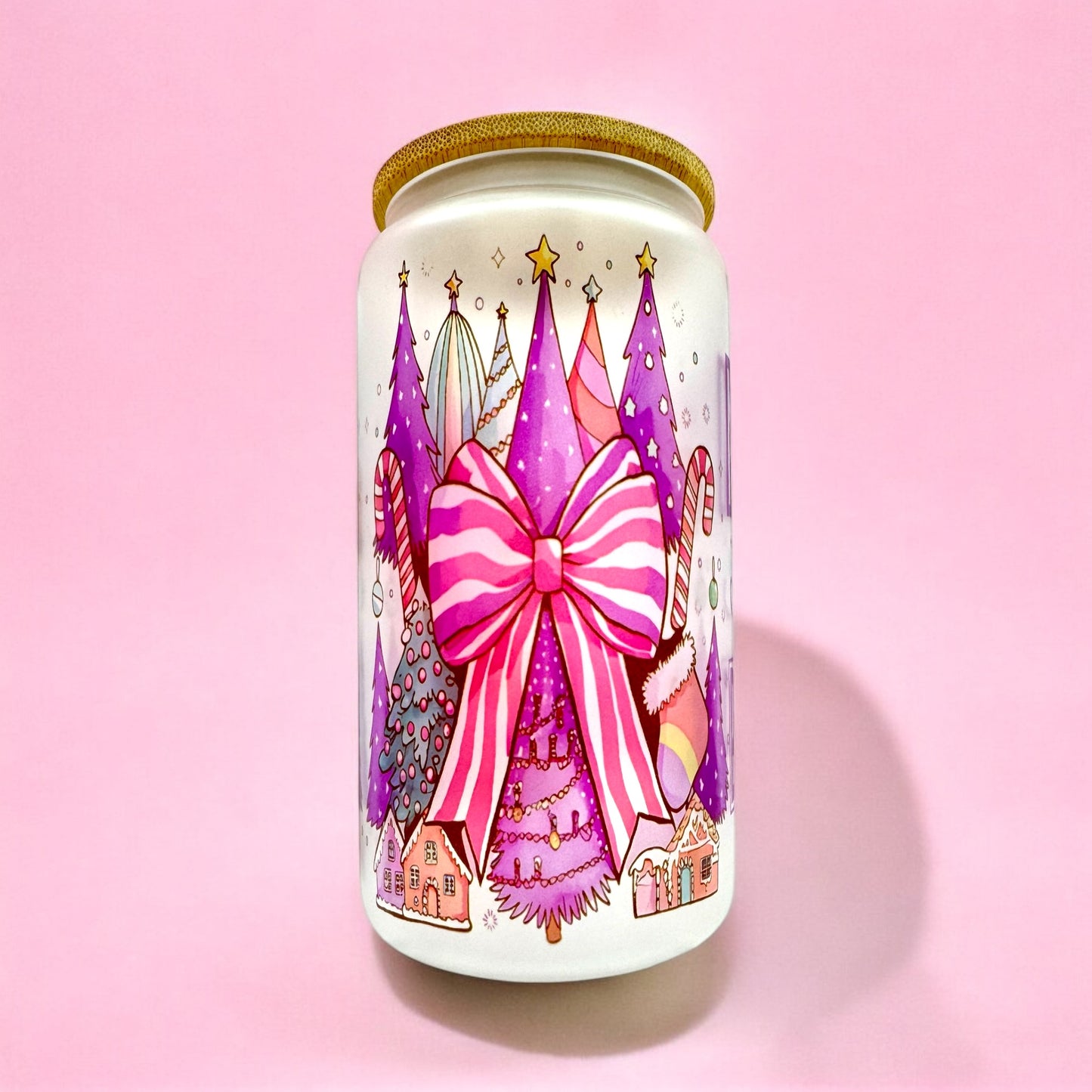 🎀 Merry and Bright 16oz Frosted Glass Cup 💜