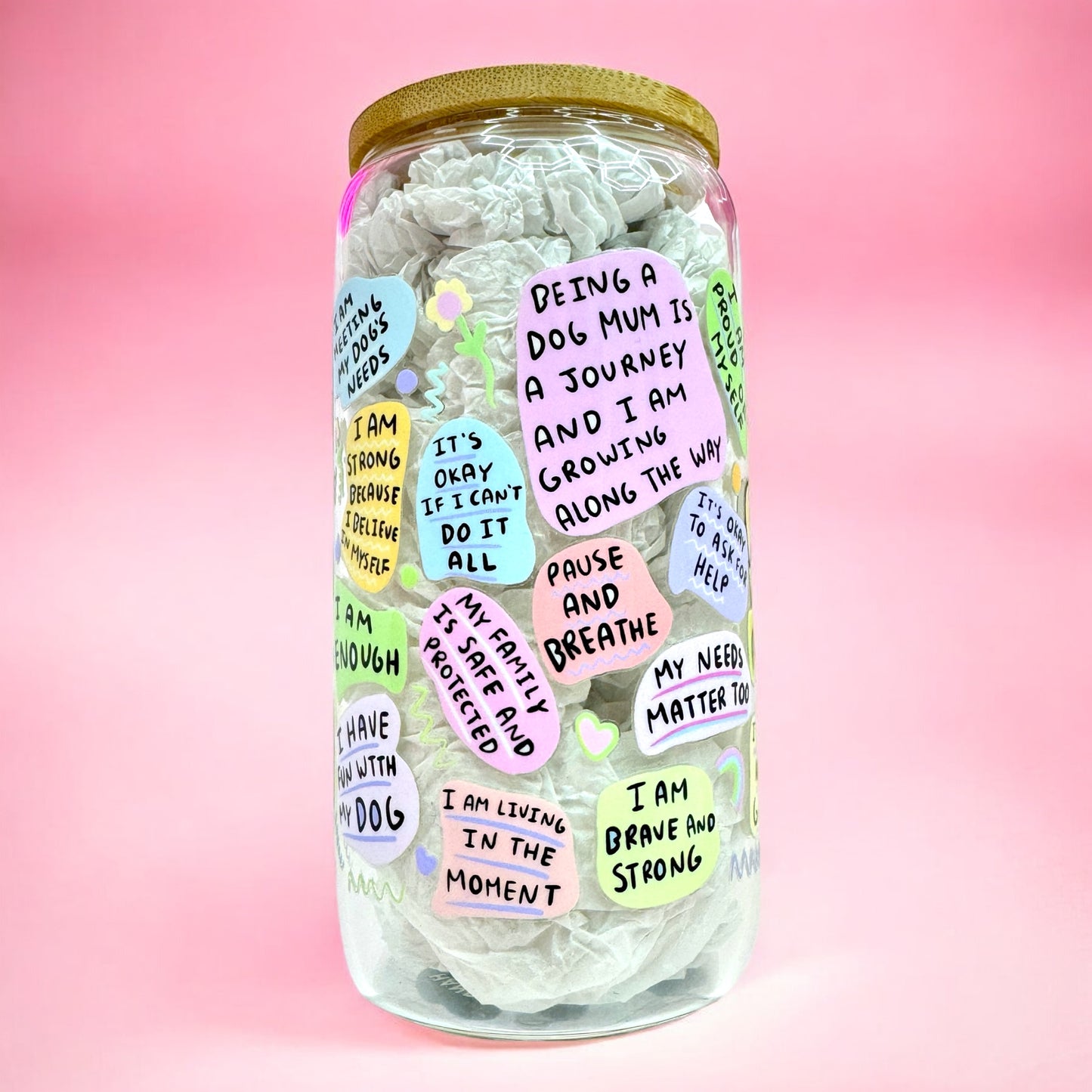 🐶Dog Mum Daily Affirmations Glass Cup | 16oz 🐾✨