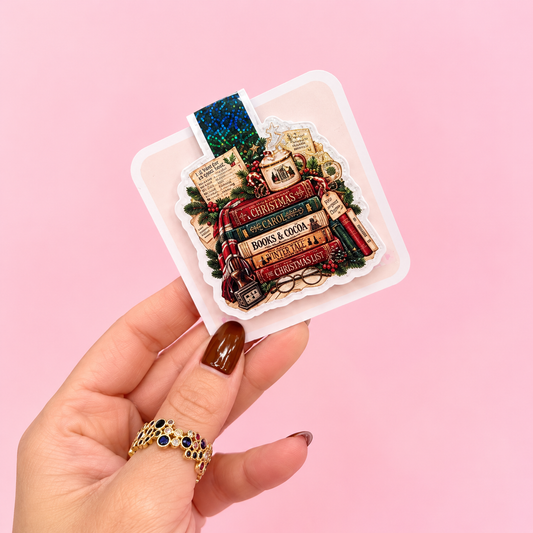 🎄📚 Christmas Books & Cocoa Magnetic Bookmark ☕✨