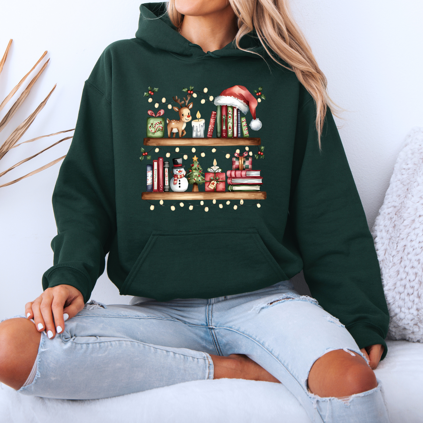 📚✨ 🎄 Cozy Christmas Bookshelf Luxuriously Thick Hoodie