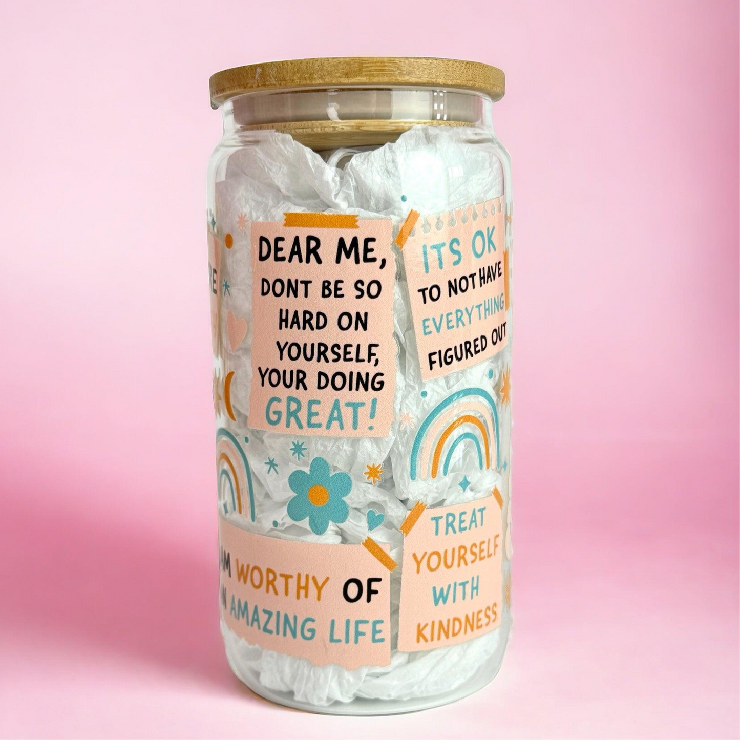 Positivity Words 16oz (455ml) Iced Coffee Glass Cup