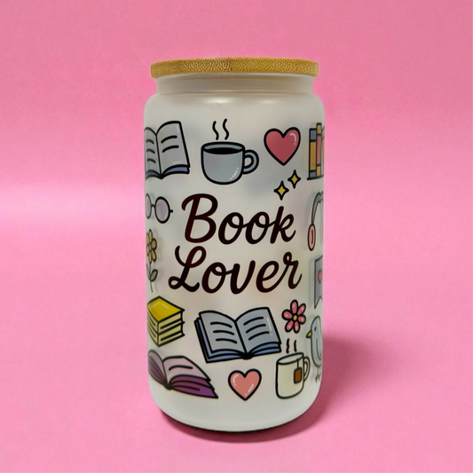 🧋✨ 16oz Frosted Glass Cup – Book Lover Edition 📚💖