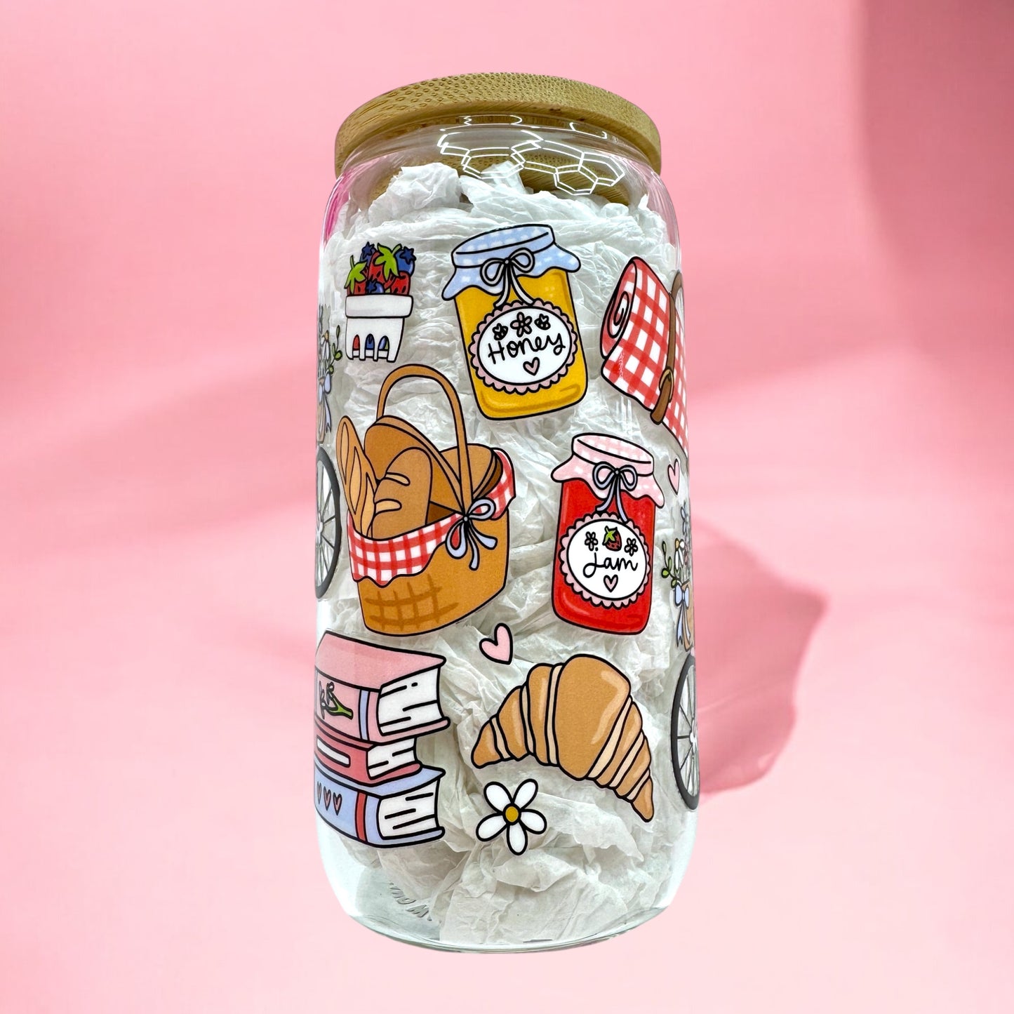 ✨Bonjour, Bliss! 16oz Glass Cup 🥐🍓☕️