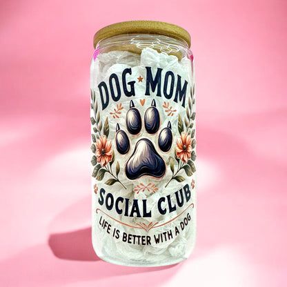🐾 Dog Mom Social Club 16oz Glass Cup 🐾
