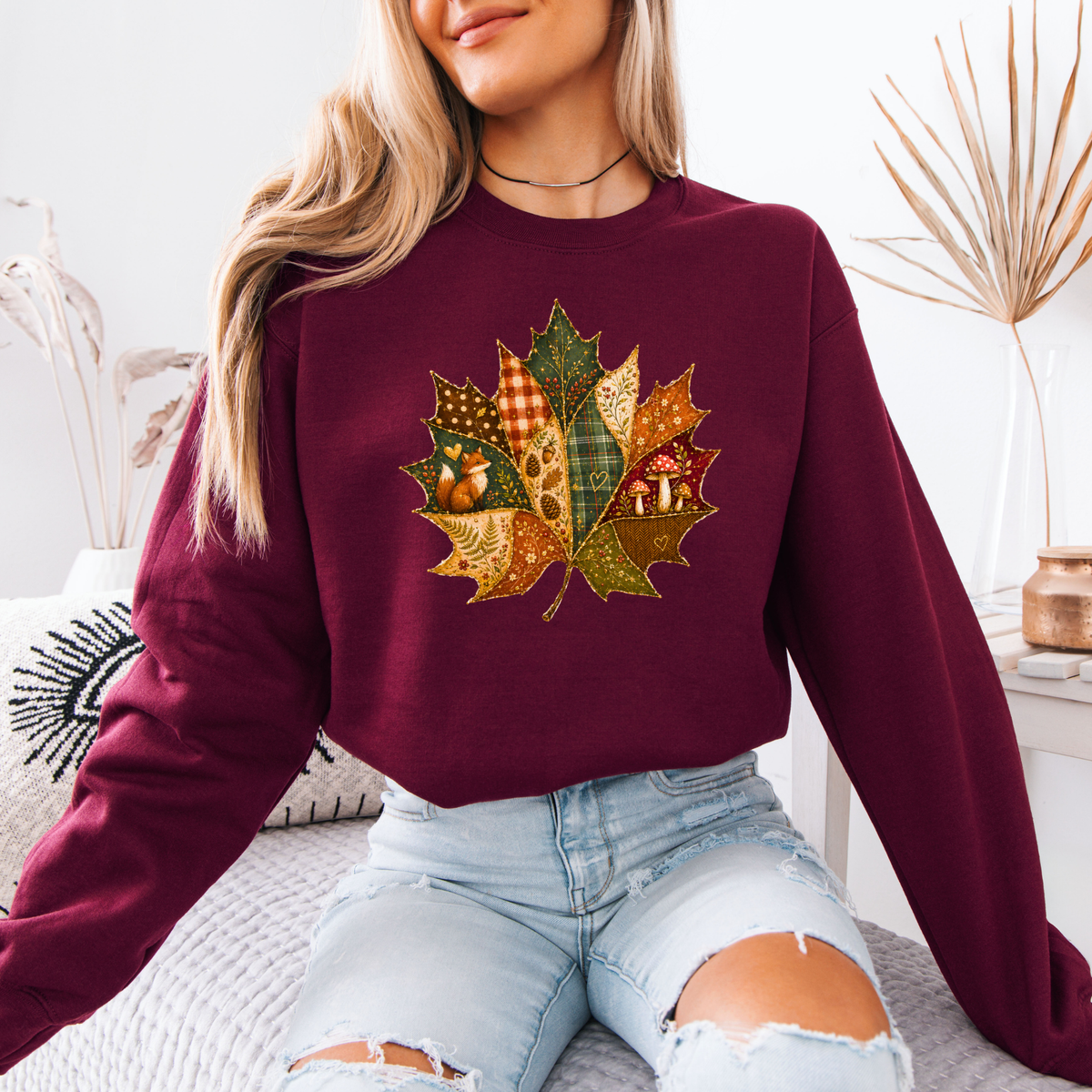🍂🧵 Patchwork Autumn Leaf Soft Sweatshirt 🍁✨