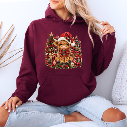 Moo-rry Christmas Highland Cow 🐮🎄  Premium Christmas Hoodie