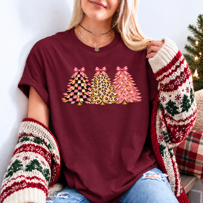Pink, Wild & Bow-tiful Christmas Trees 🎀🎄✨ Organic Cotton Christmas T-Shirt