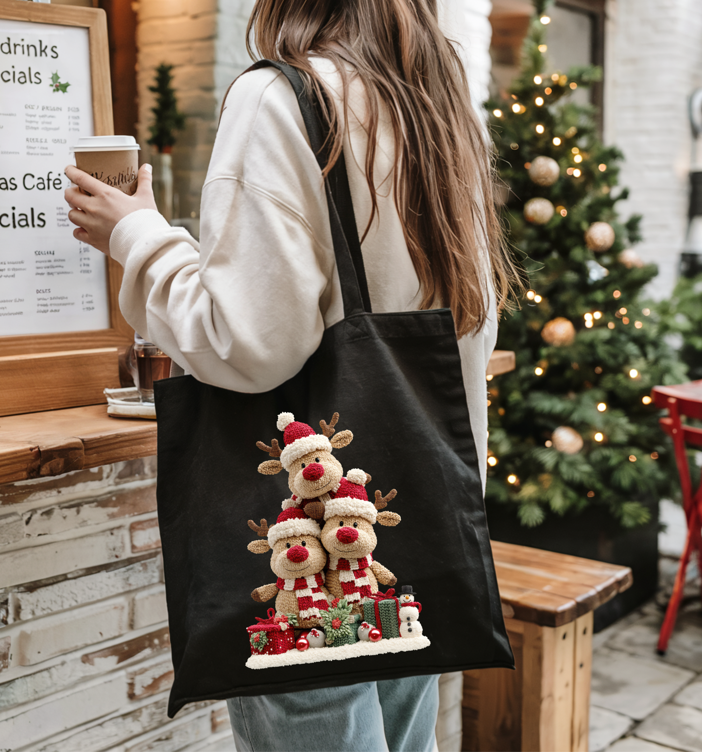 🦌✨ Cozy Reindeer Stack ✨🦌 Tote Bag 100% Organic Cotton✨👜
