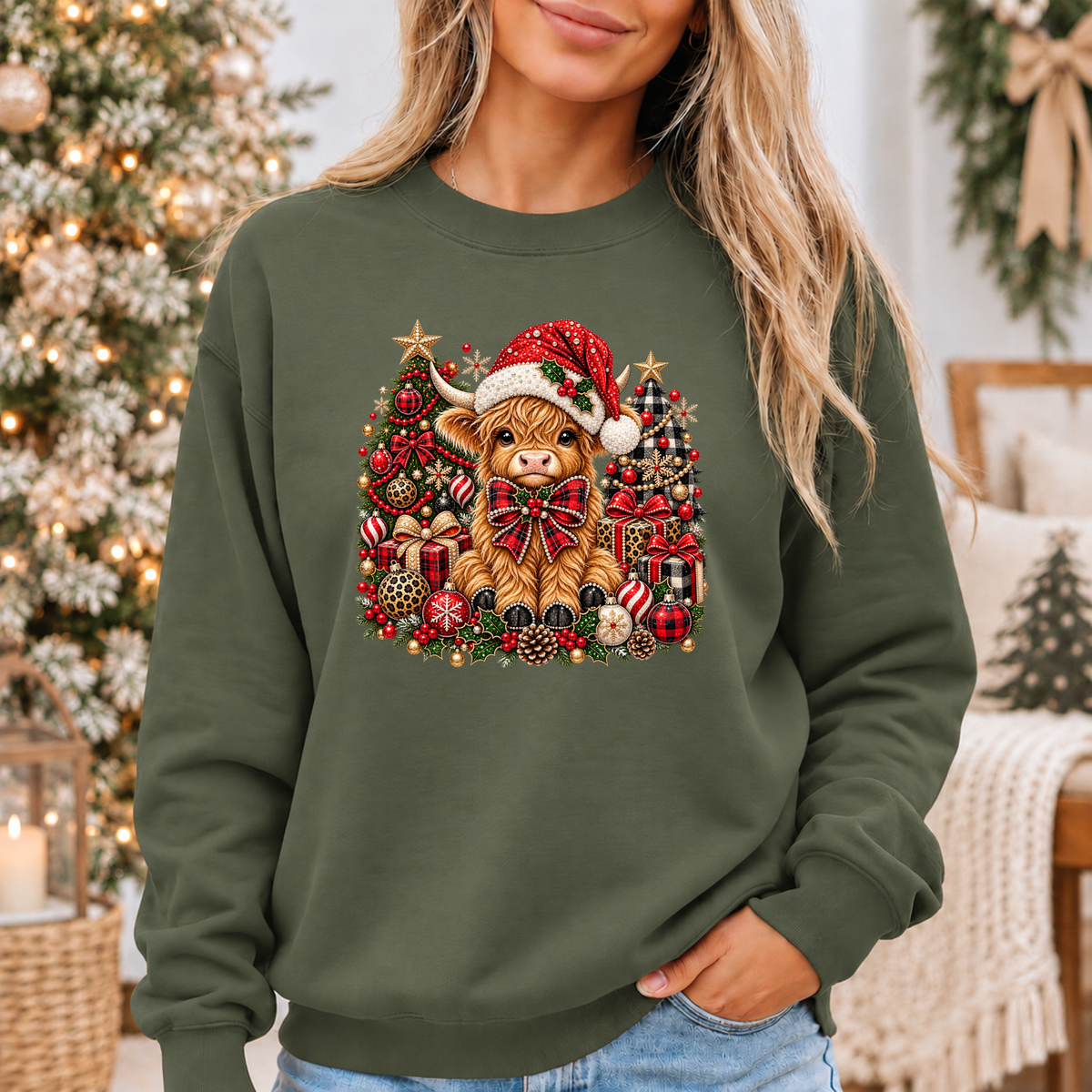 Moo-rry Christmas Highland Cow 🐮🎄🎀 Cosy Christmas Sweatshirt