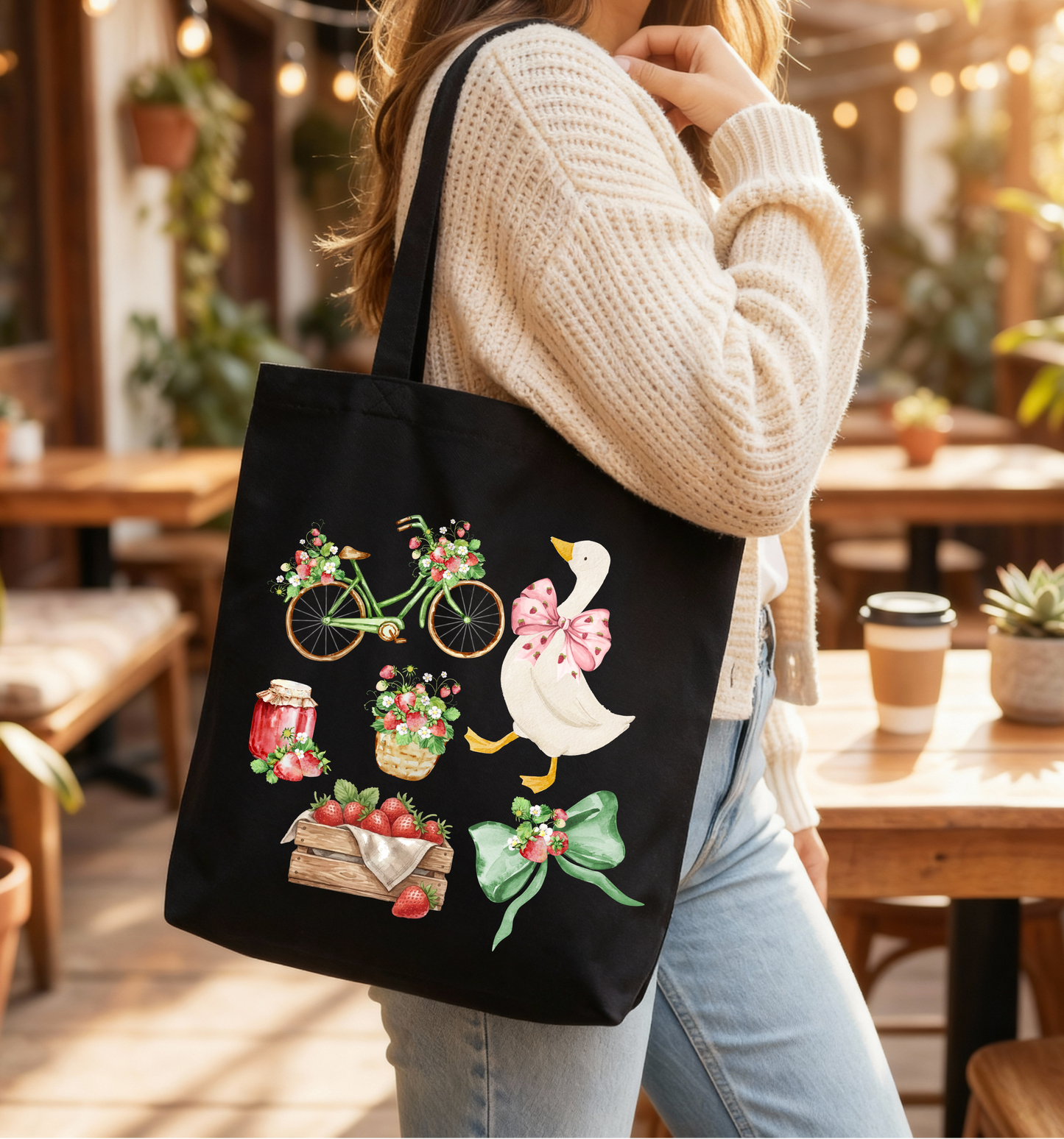 🌿 Strawberry Picnic Tote