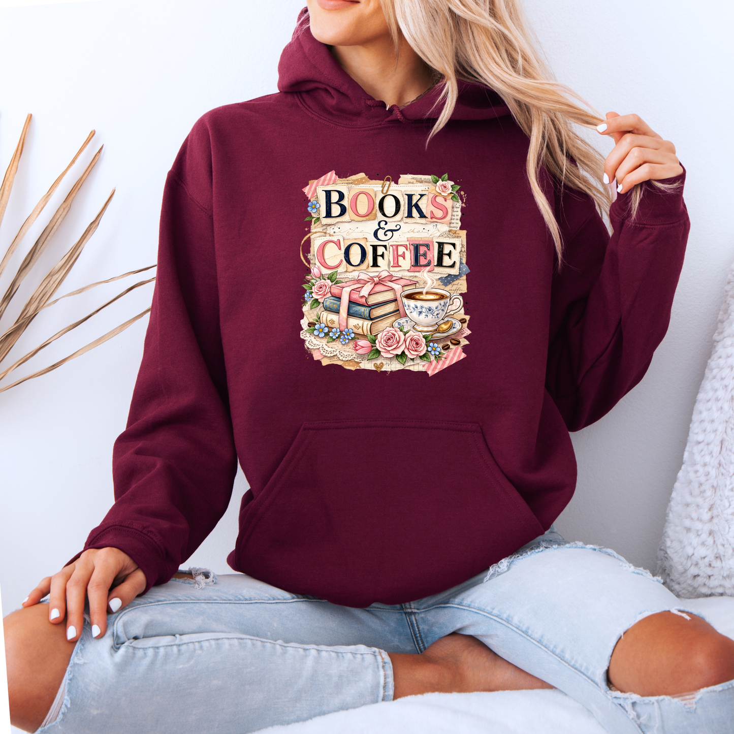 Books & Coffee Vintage Collage Hoodie