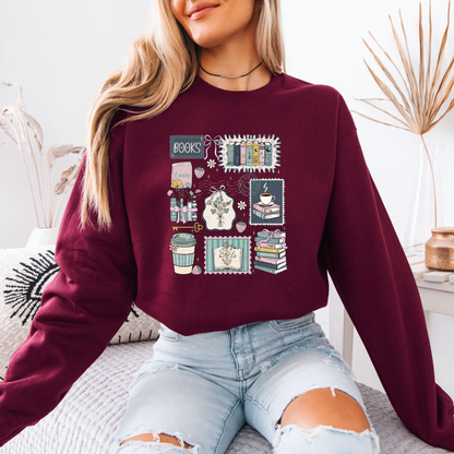 Cozy Book Lover Aesthetic Sweatshirt 📚☕🌿✨