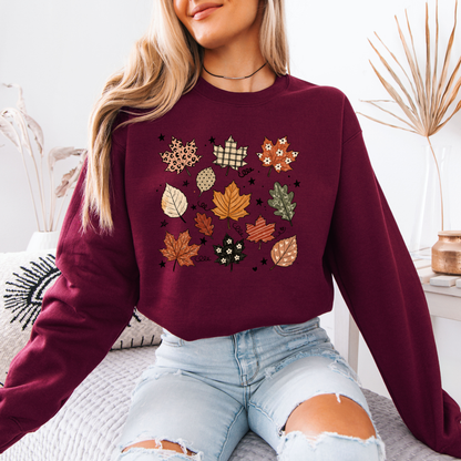 🍂✨ Whimsical Autumn Leaves Sweatshirt 🍁🤎🌿