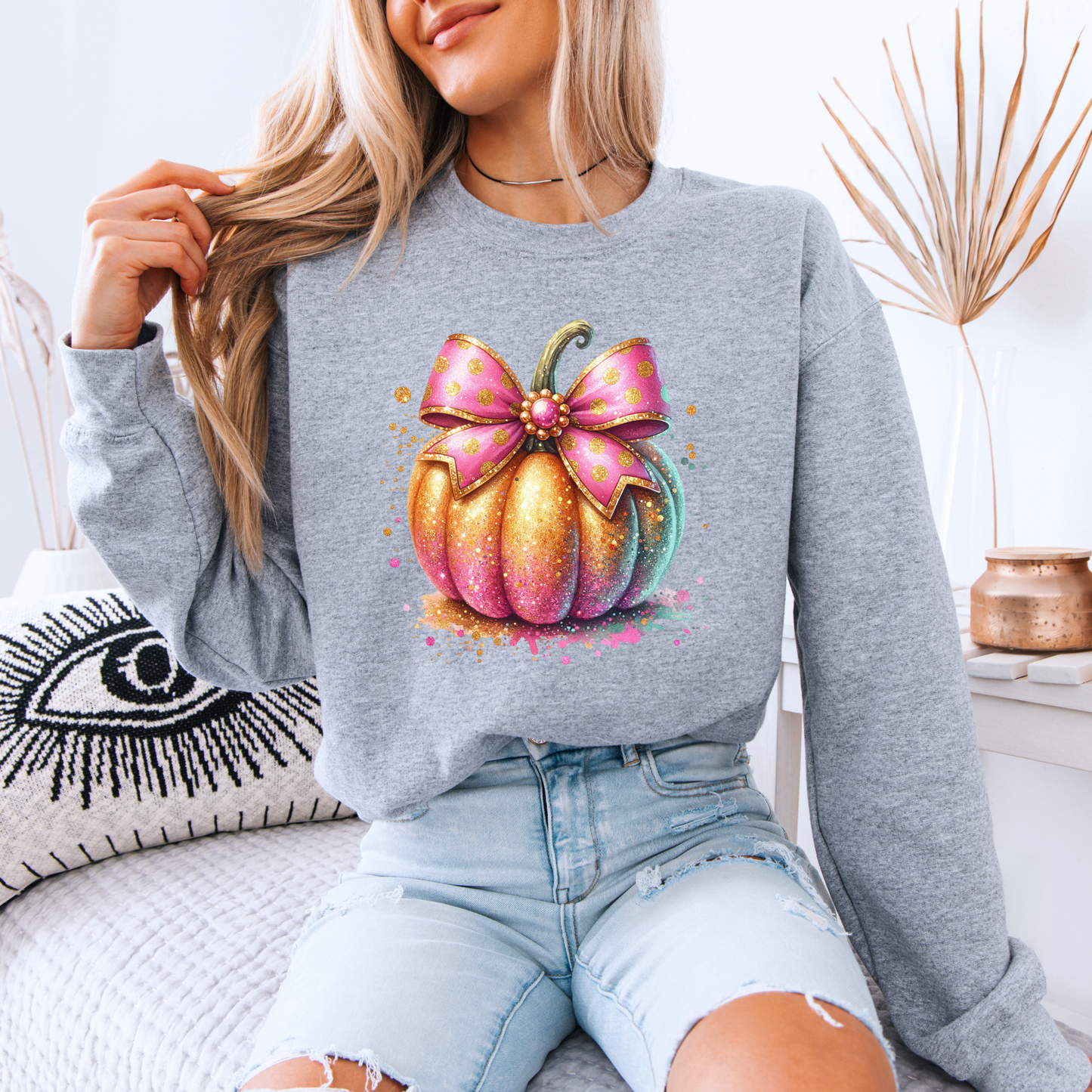 Glitter Pumpkin Organic Cotton Crewneck Sweatshirt