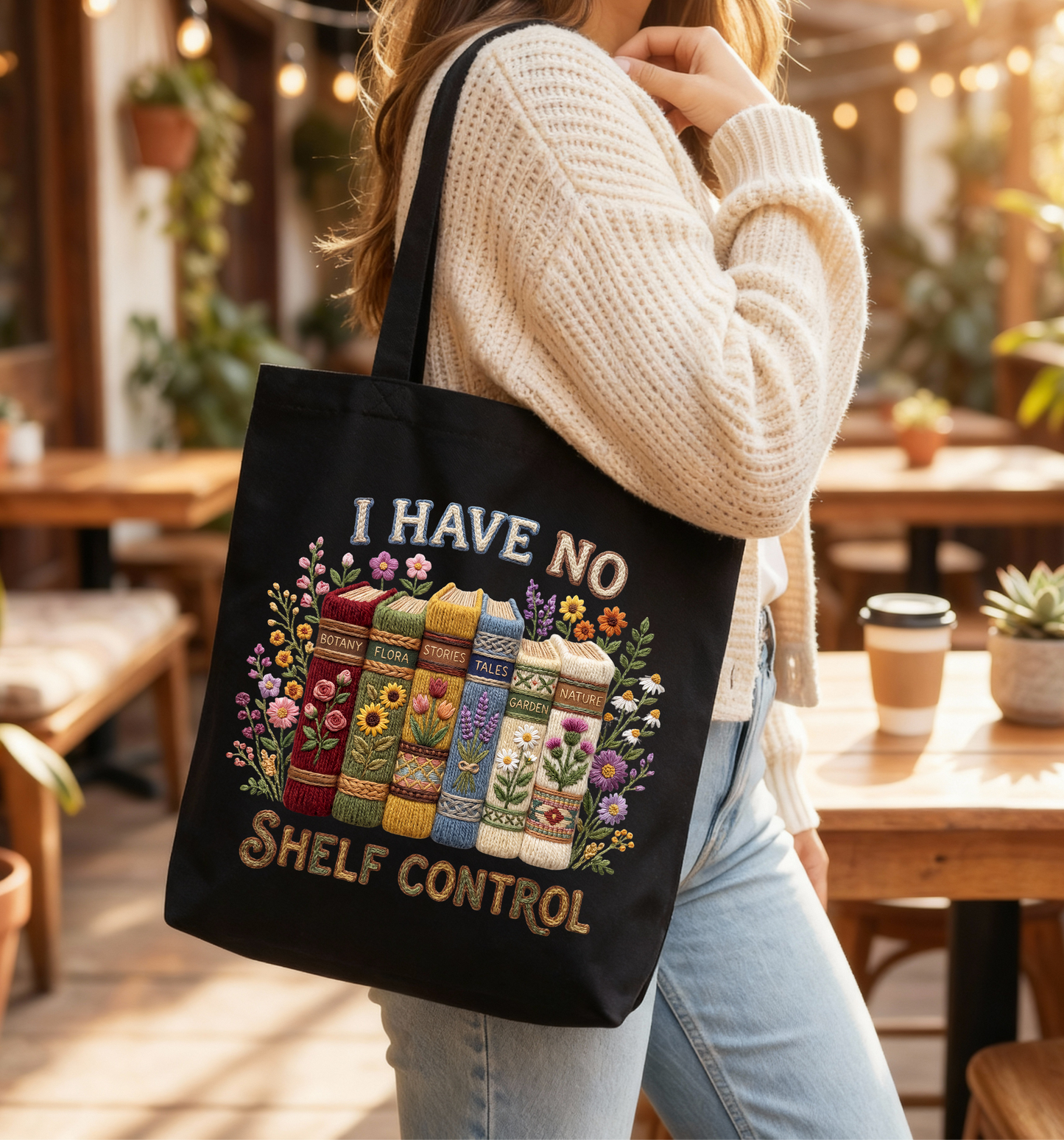 📚🌸 “No Shelf Control” Book Lover Floral Tote Bag