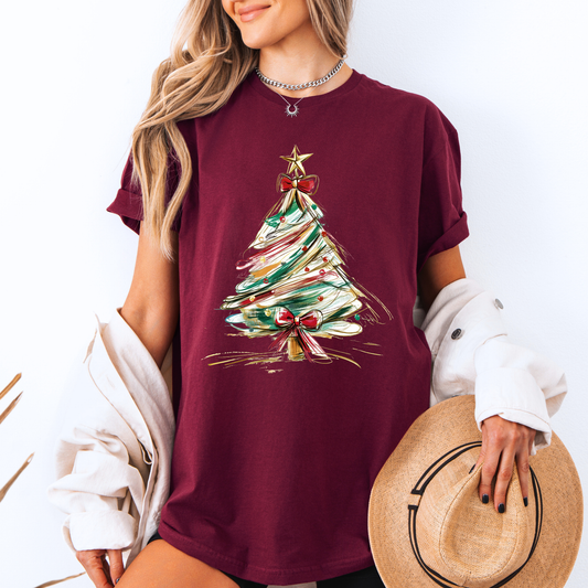 🌟🎄 Golden Brush Christmas Tree ✨ 100% Organic Cotton T-Shirt