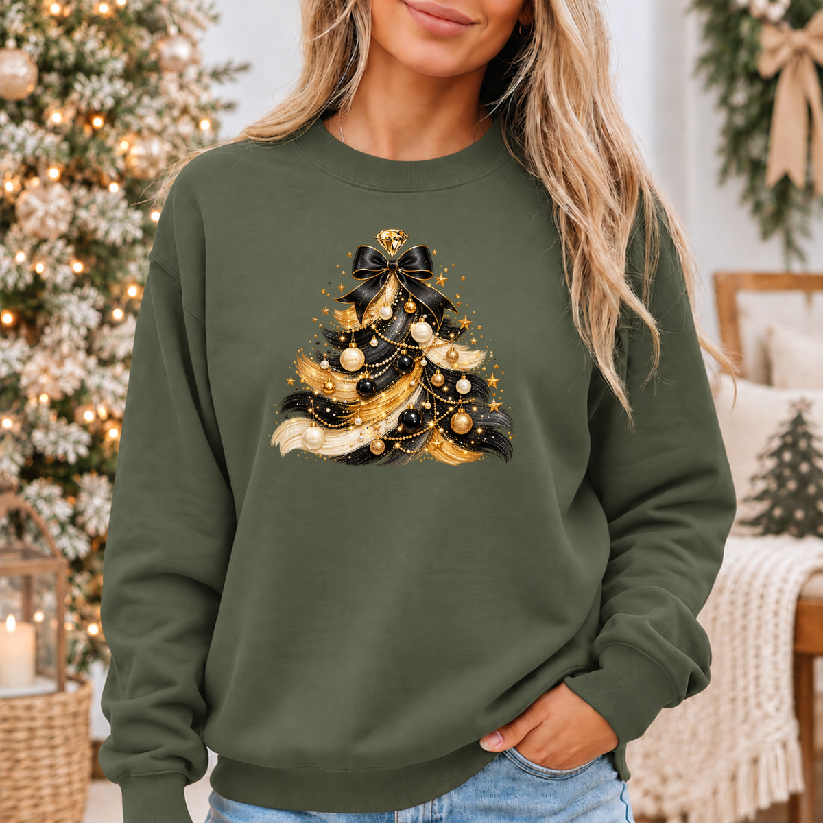 Midnight Glam Christmas Tree ✨🖤 Cosy Christmas Sweatshirt