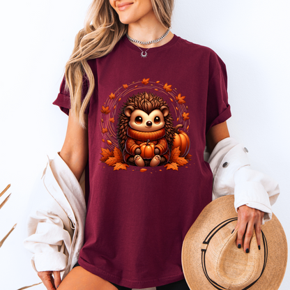 🧡 Autumn Vibes Hedgehog Tee 🍁🎃☕ 100% Organic cotton