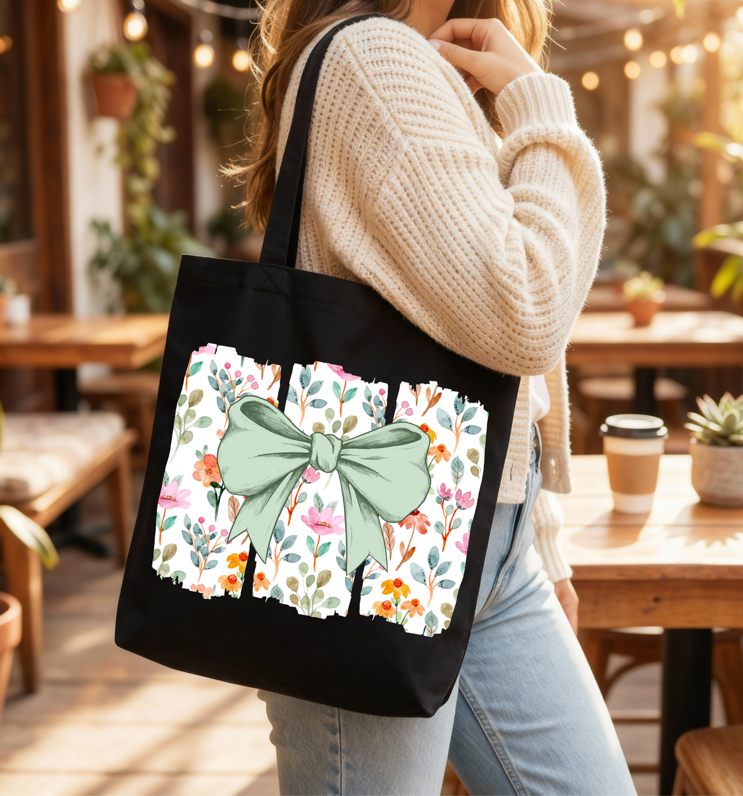 Botanical Bow Black Tote Bag 🖤