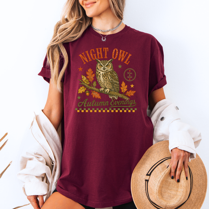 🦉 Night Owl Autumn Evenings T-Shirt 🍂✨