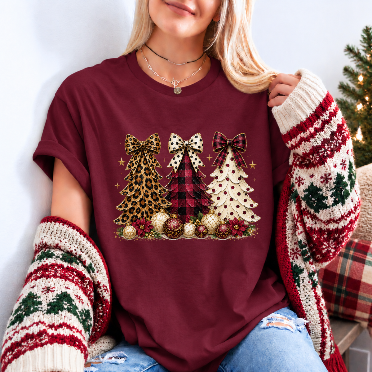 Wild & Bow-tiful Christmas Trees 🎄🎀 Organic Cotton Christmas T-Shirt