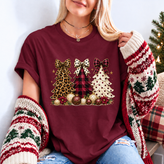Wild & Bow-tiful Christmas Trees 🎄🎀 Organic Cotton Christmas T-Shirt