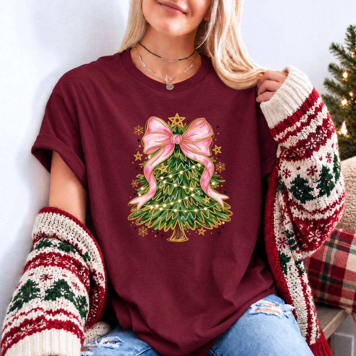 Pretty in Pink Christmas Magic 🎀🎄✨ Organic Cotton Christmas T-Shirt
