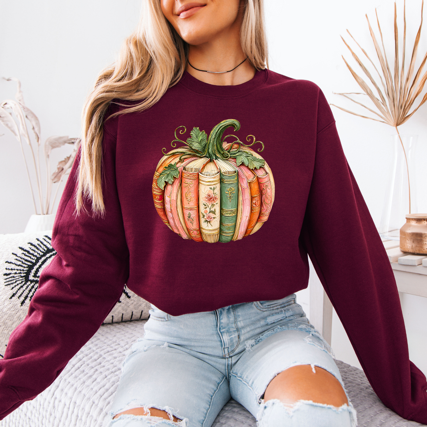 📚 Bookish Pumpkin Autumn Sweatshirt 🎃🌸